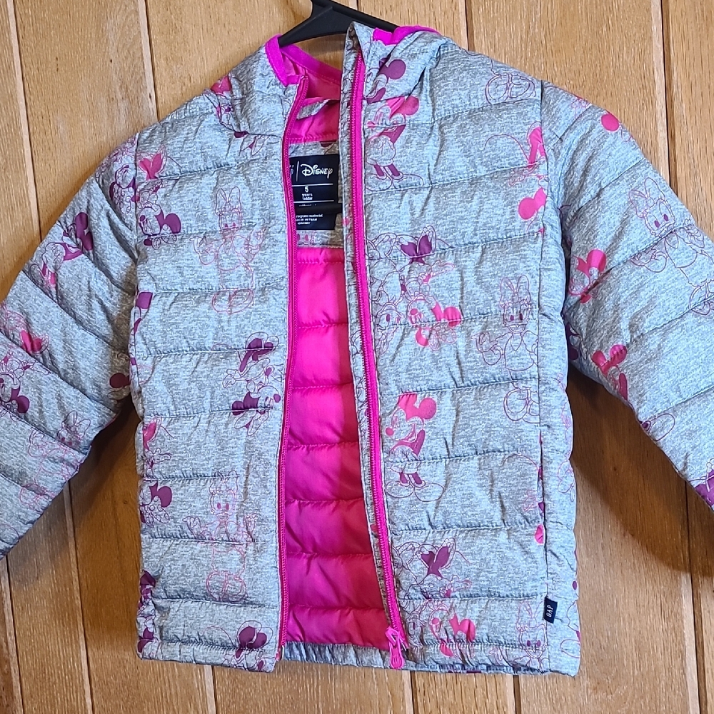 GAP Disney Kids Puffer Jacket in Pink and Gray